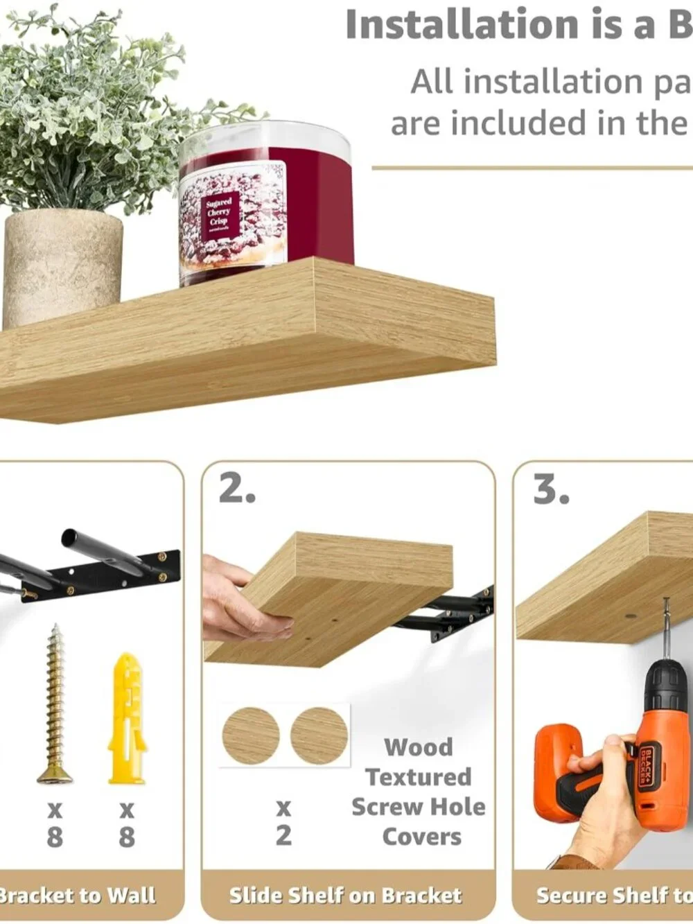 Lightweight 3 Pack of 16 Inch Floating Shelves - Perfect for Stylish Storage